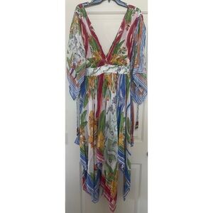 FARM Rio Red and Orange Asymmetrical High-Low Sundress